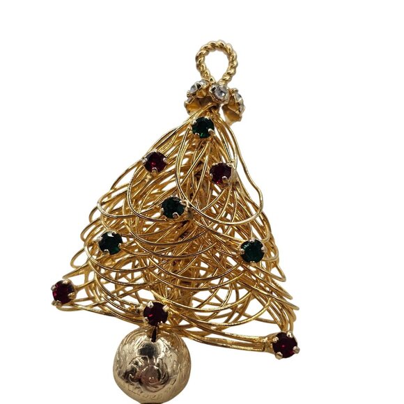 Vtg Unsigned Eisenberg Brooch Wired Christmas Tree Pin Rhinestones 60s Holidays - Picture 5 of 15